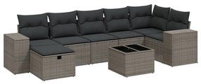 Set divano da giardino 8pz con cuscini grigio chiaro polyrattan