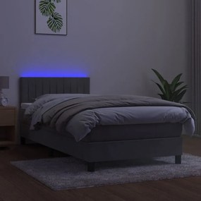 Letto a molle materasso e led grigio chiaro 80x200 cm velluto