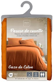 Set copripiumino e federa arancione/marrone in mussola per letto matrimoniale ed esteso 240x220 cm Angelia – douceur d'intérieur