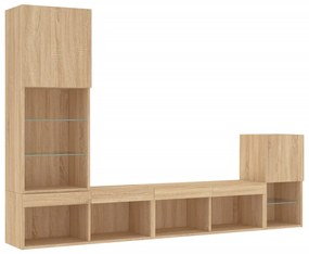 Mobili tv a muro con led 4pz rovere sonoma legno multistrato