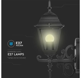 Lampada Da Parete Lanterna Giardino Attacco E27 Garden Wall Lamp IP44 Colore Nero Modello Classico SKU-7519