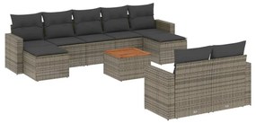 Set divano da giardino 10 pz con cuscini grigio in polyrattan