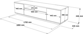 Mobile TV Da Terra 180x45x45 Bianco E Rovere Effetto Legno Frame