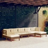 Set Divani da Giardino 7 pz con Cuscini Miele Legno di Pino 3097094