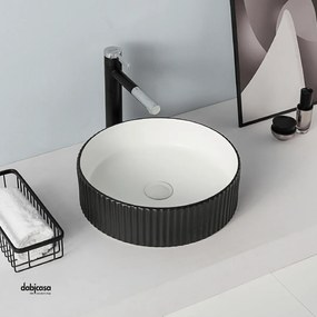 Lavabo D'Appoggio Tondo Ruvido "Break The Rules" Da Diam.40 Cm In Ceramica Finitura Nero Matto/Bianco Matto