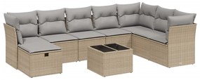 Set divano da giardino 9 pz con cuscini beige misto polyrattan