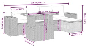 Set divano da giardino 6 pz con cuscini nero in polyrattan