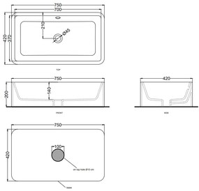 Cielo shui lavabo 75x42 da appoggio rettangolare con troppopieno in ceramica bianco lucido