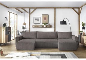 Divano letto angolare a "U" in velluto a coste grigio scuro Nihad - Bobochic Paris