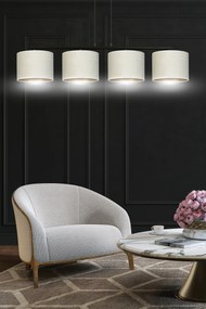 Lampadario 4 Luci Hilde In Acciaio Nero E Paralumi In Tessuto Beige