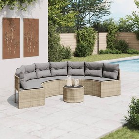 Divano giardino tavolo e cuscini semicircolare beige polyrattan