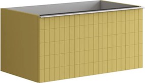 Cassettiera Pixel con 2 cassetti frontale grid laccato opaco giallo sole e maniglia alluminio brillante L80 x H40 x P45,5cm
