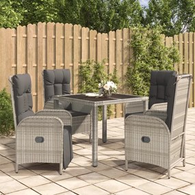 Set Da Pranzo Da Giardino 5 Pz Con Cuscini İn Polyrattan Grigio /
