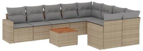 Set divano da giardino 10 pz con cuscini beige in polyrattan