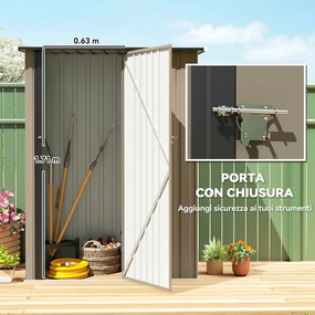 Capanno Porta Attrezzi 142x86x189 cm con Tetto Inclinato e Porta Bloccabile in Metallo Marrone...
