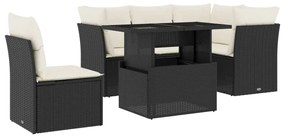 Set divano da giardino 6 pz con cuscini nero in polyrattan