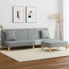 Divano Letto 2posti Cuscini E Poggiapiedi Grigio Chiaro Tessuto /