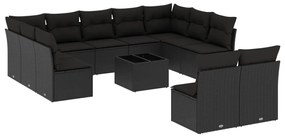 Set Divani da Giardino 12 pz con Cuscini Nero in Polyrattan