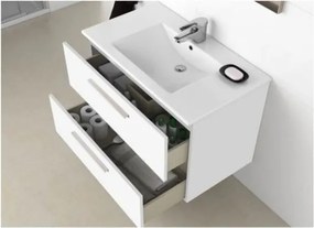 Mobile bagno sospeso 80 cm con lavabo e specchio bianco laccato - Aruba 94613