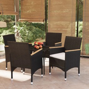 Set da pranzo da giardino 5 pz con cuscini nero