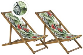Set di 2 sedie a sdraio in legno acacia chiaro tucani multicolore ANZIO Beliani