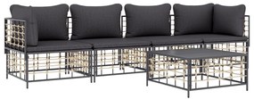 Set divani da giardino 5 pz con cuscini antracite in polyrattan