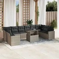 Set Divani da Giardino 11 pz con Cuscini in Polyrattan Grigio 3267522