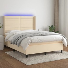 Letto a Molle con Materasso e LED Crema 140x200 cm in Tessuto