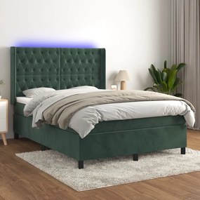 Letto A Molle Con Materasso E Led Verde Scuro 140x200cm Velluto /