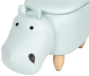 Pouf animaletto velluto azzurro e legno chiaro HIPPO Beliani