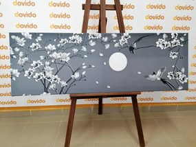 Stampa su tela – Uccellini in bianco e nero sul ramo dell'albero