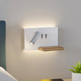 Lucande Applique a LED Kimo, bianco/nichel, alluminio, USB, mensola