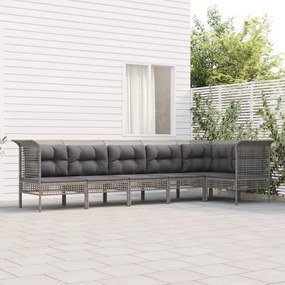 Set Divani da Giardino 6 pz con Cuscini in Polyrattan Grigio