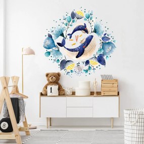 Adesivo ad acquerello per la parete - Balene con fiori | Inspio