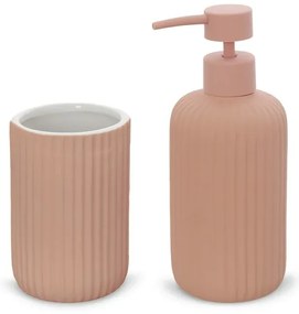 Set accessori bagno 2 pezzi in ceramica rosa soft touch Spring