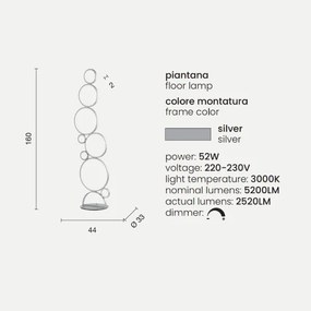 Lampada piantana da terra LED 52W- Silver POIS H160 cm