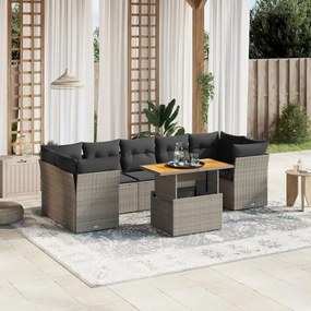 Set divano da giardino 8 pz con cuscini grigio in polyrattan