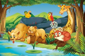 Carta da parati – Animali selvatici al laghetto