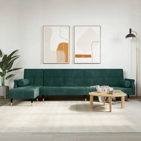 Divano Letto A L Verde Scuro 271x140x70 Cm İn Velluto /