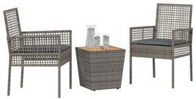 Set bistro da giardino 3 pezzi con cuscini grigio in polyrattan