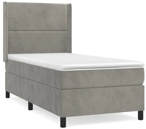 Giroletto a Molle con Materasso Grigio Chiaro 90x190 cm Velluto