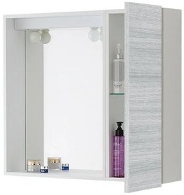 Specchio contenitore 67x60 cm rovere grigio anta e ripiano in vetro Desya