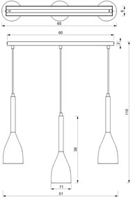 Lampadario su filo MUZA NEW 3xE27/60W/230V bianco
