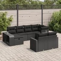 Set Divani da Giardino 10pz con Cuscini in Polyrattan Nero 3326059