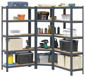 Scaffali 5 Ripiani 3 Pz Antracite Acciaio E Legno Multistrato /