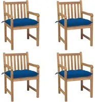 Sedie da Giardino 4 pz con Cuscini Blu Massello di Teak 3073029