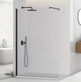 Parete Doccia Walk-In Da 118/120 Cm Cristallo Temperato Trasparente Da 8 mm Profilo Nero Opaco