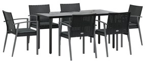 Set pranzo da giardino 7 pz con cuscini in polyrattan e acciaio