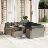 Set Divano da Giardino 9 pz con Cuscini Grigio in Polyrattan 3273006