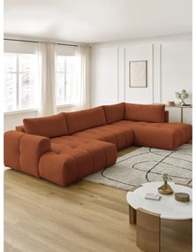 Divano angolare color mattone allungabile e con contenitore (penisola a destra/a U) Fuji – Bobochic Paris